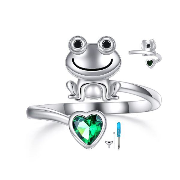 Sterling Silver Frog Urn Rings with May Birthstone-0