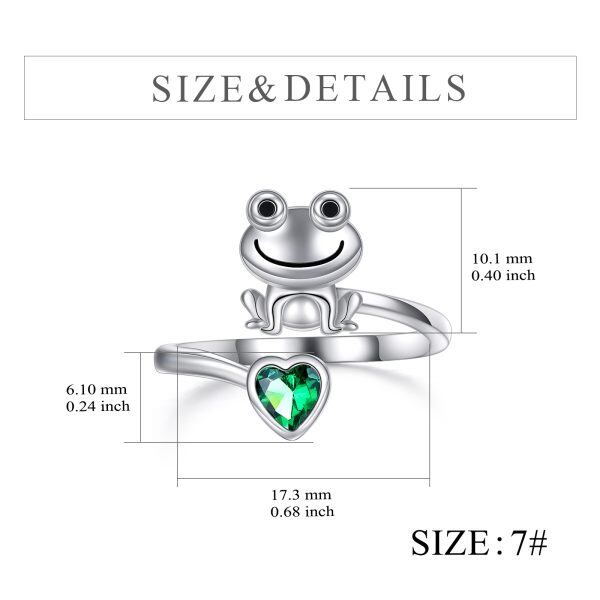 Sterling Silver Frog Urn Rings with May Birthstone-1