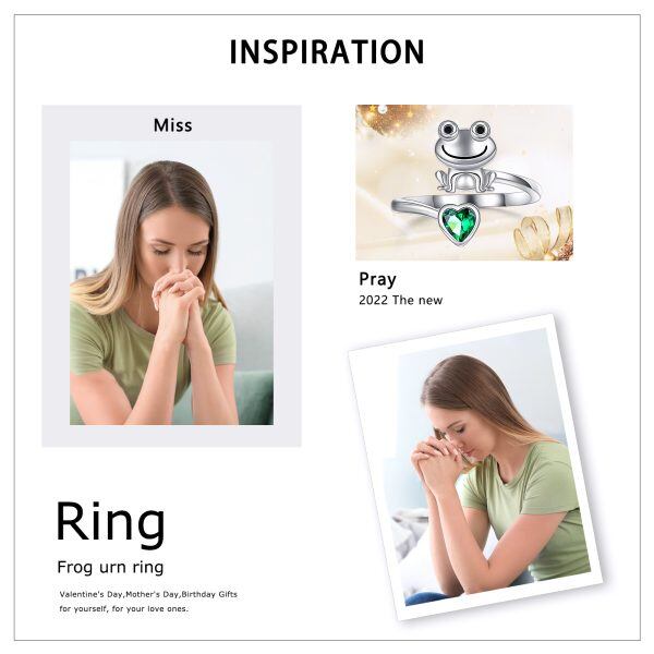 Sterling Silver Frog Urn Rings with May Birthstone-5