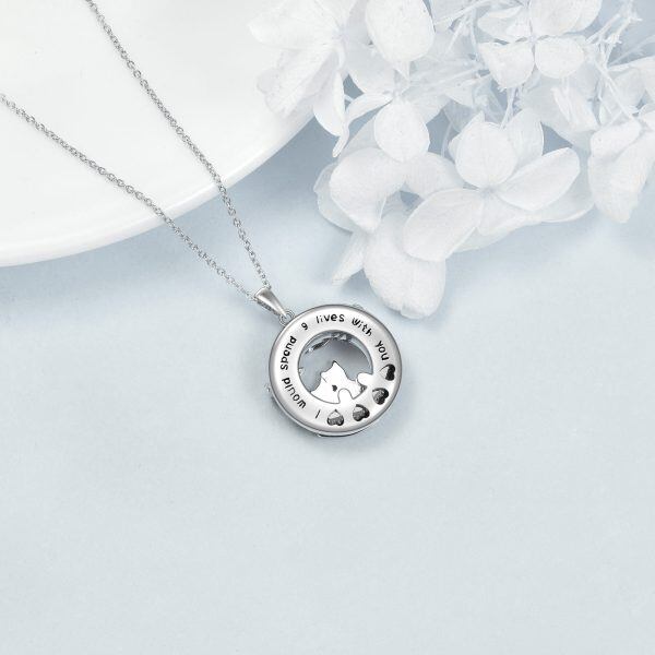 Sterling Silver Cat Pendant Necklace with Crystal Circle-4