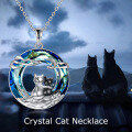 wholesale 925 Sterling Silver Blue Crystal Cat Love Pendant Necklace Jewelry for Women-0-5