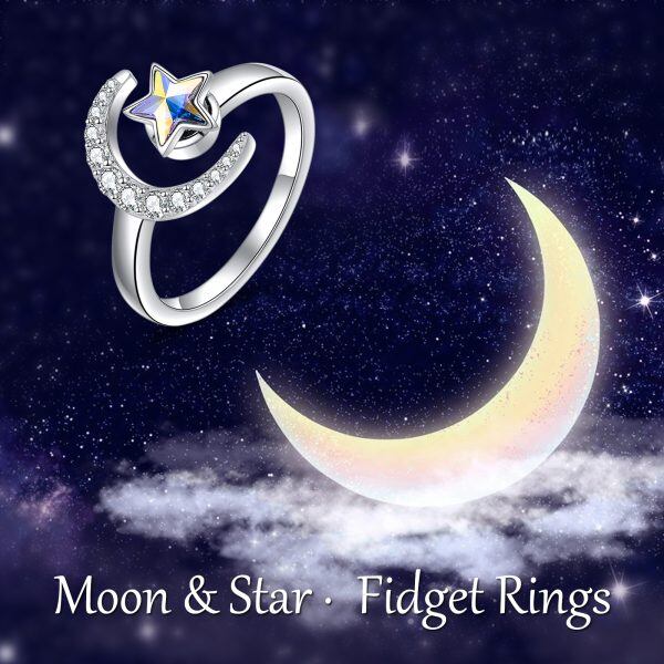 Sterling Silver Moon and Star Spinning Ring-5