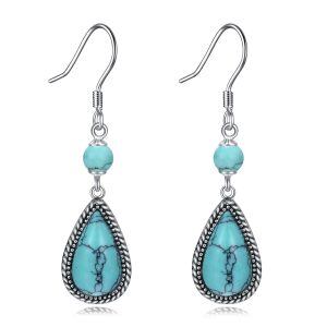 Sterling Silver Oxidized Teardrop Turquoise Dangle Earrings-0