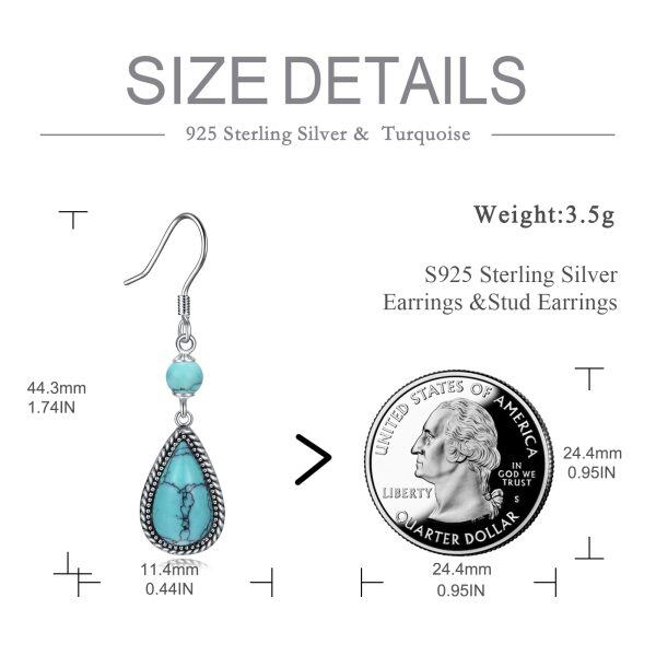 Sterling Silver Oxidized Teardrop Turquoise Dangle Earrings-1