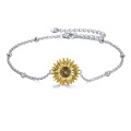wholesale 925 Sterling Silver Gold Plated Sunflower Charm Adjustable Chain Bracelet for Women-0-0
