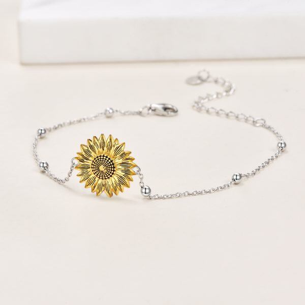 Sterling Silver Sunflower Chain Bracelets "You Are My Sunshine"-3