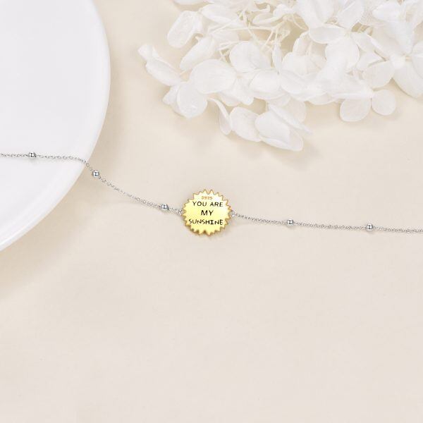 Sterling Silver Sunflower Chain Bracelets "You Are My Sunshine"-4