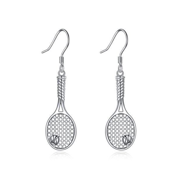 Sterling Silver Tennis Racket Dangle Earrings-0