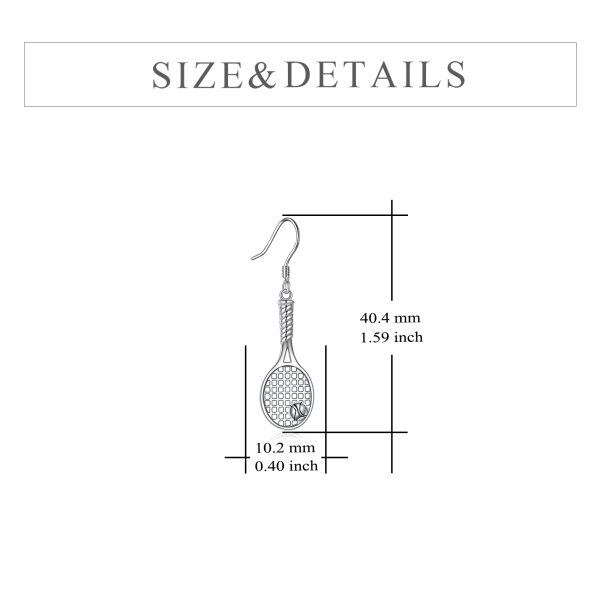 Sterling Silver Tennis Racket Dangle Earrings-1