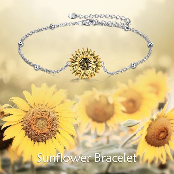 Sterling Silver Sunflower Chain Bracelets "You Are My Sunshine"-5