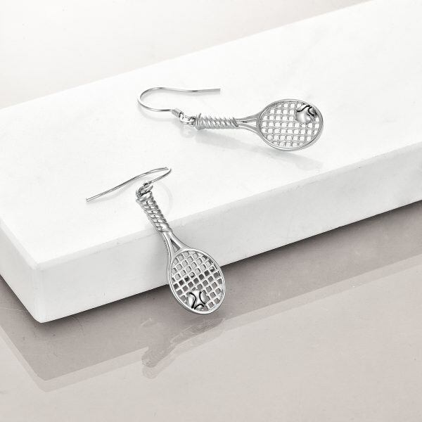 Sterling Silver Tennis Racket Dangle Earrings-3