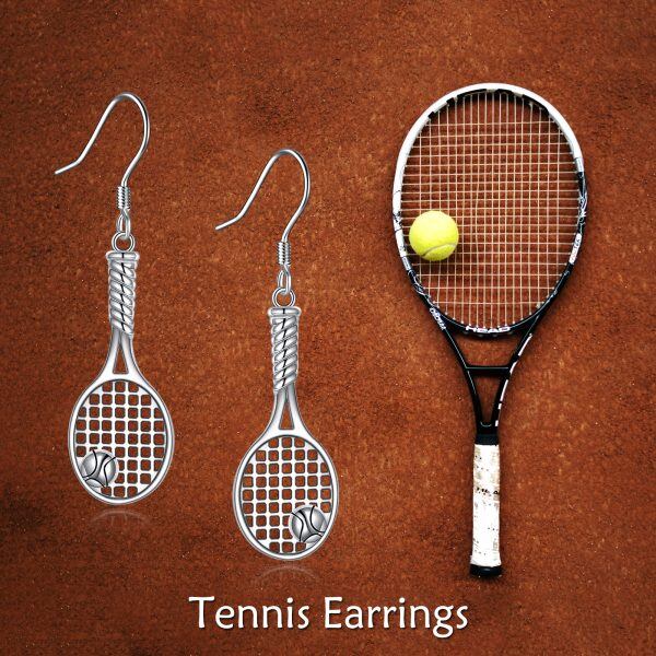 Sterling Silver Tennis Racket Dangle Earrings-5