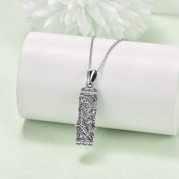 Sterling Silver Oxidized Cylindrical Butterfly Urn Necklace-4