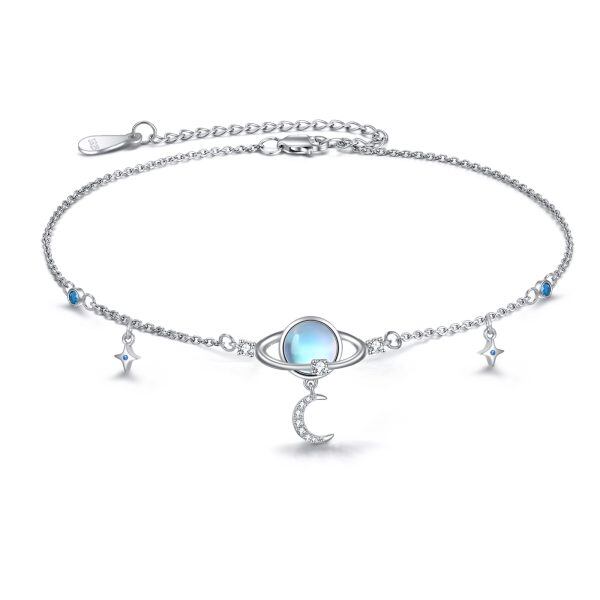 Sterling Silver Planet Anklet Bracelets with Moonstone-0