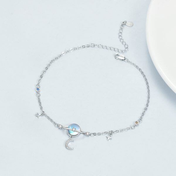 Sterling Silver Planet Anklet Bracelets with Moonstone-3