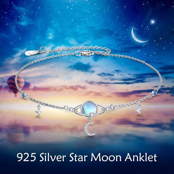 Sterling Silver Planet Anklet Bracelets with Moonstone-5