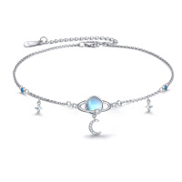 wholesale 925 Sterling Silver Cubic Zirconia Triple Moon Goddess Evil Eye Cross Heart Anklet - Delicate Foot s for Her- Rhodium Plated