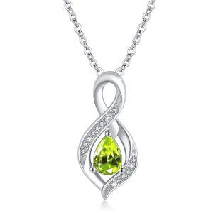 Sterling Silver Infinity August Birthstone Pendant Necklace with Olive Green CZ-0