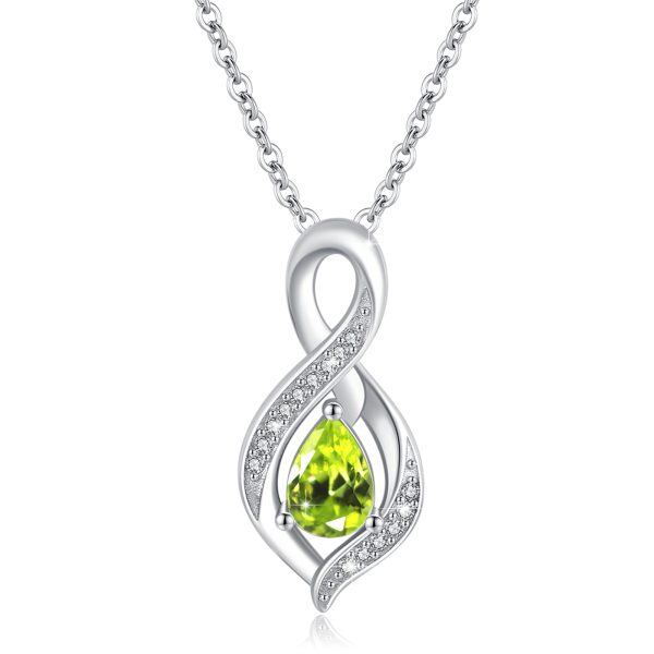 Sterling Silver Infinity August Birthstone Pendant Necklace with Olive Green CZ-0