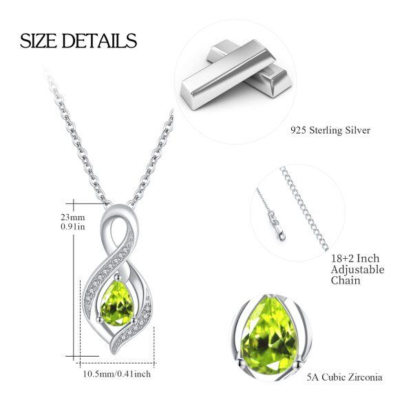 Sterling Silver Infinity August Birthstone Pendant Necklace with Olive Green CZ-1