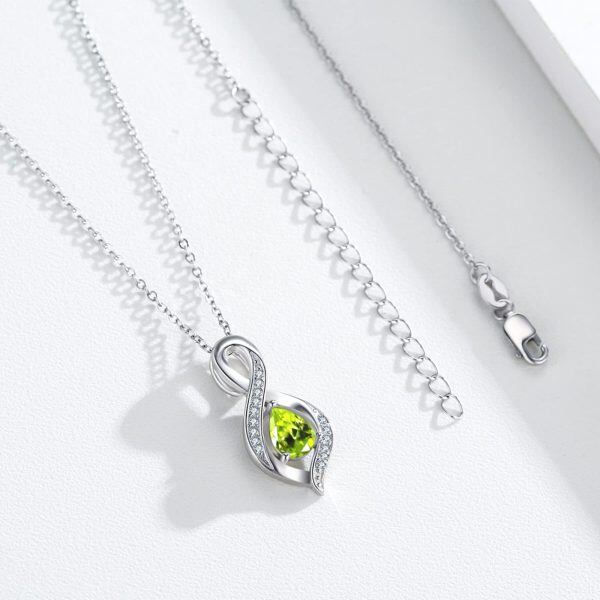 Sterling Silver Infinity August Birthstone Pendant Necklace with Olive Green CZ-3