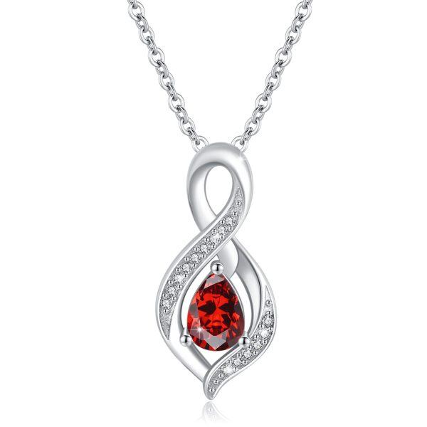 Sterling Silver Infinity January Birthstone Pendant Necklace with Red Cubic Zircon-0