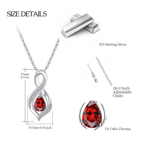 Sterling Silver Infinity January Birthstone Pendant Necklace with Red Cubic Zircon-1