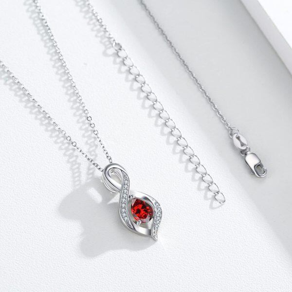 Sterling Silver Infinity January Birthstone Pendant Necklace with Red Cubic Zircon-3