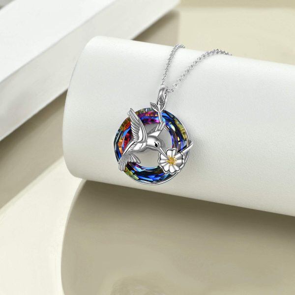 Sterling Silver Hummingbird Urn Necklace With Crystal Circle-4