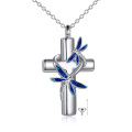 wholesale 925 Sterling Silver Cross with Blue Enamel Dragonflies Cremation Jewelry Keepsake Urn Pendant Necklace for Ashes Memorial Gifts 36 Chain Included-0-0