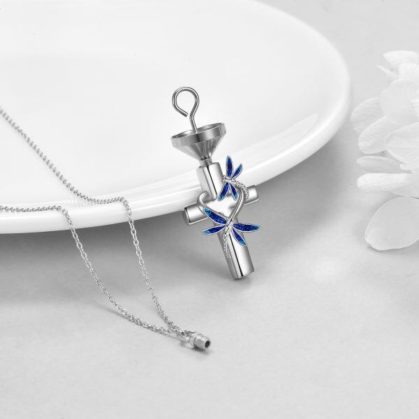 Sterling Silver Butterfly Cross Urn Necklace-3