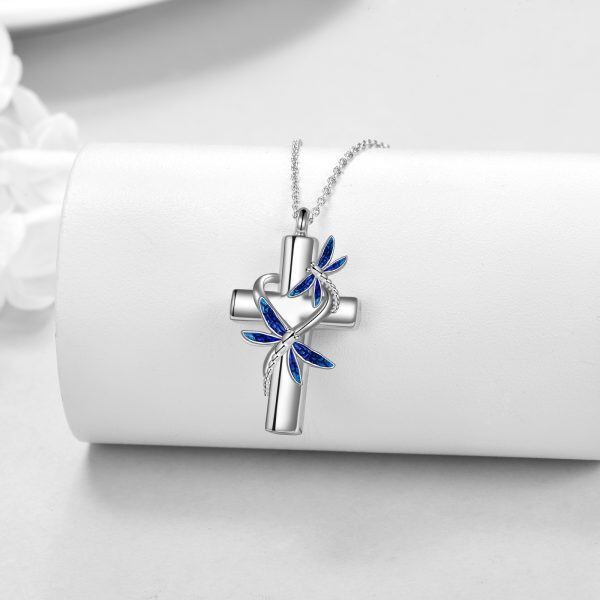 Sterling Silver Butterfly Cross Urn Necklace-4