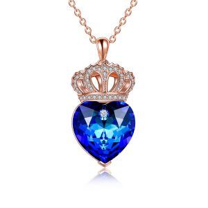 Sterling Silver Heart Crystal Queen Pendant Necklace-0