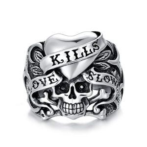 Sterling Silver Oxidized Goth Skull Unique Rings 'Love Kills Slowly' -0