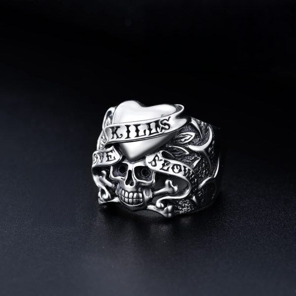 Sterling Silver Oxidized Goth Skull Unique Rings 'Love Kills Slowly' -3