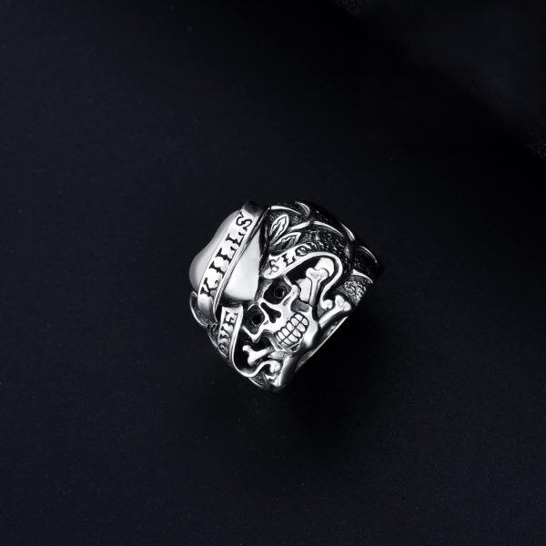 Sterling Silver Oxidized Goth Skull Unique Rings 'Love Kills Slowly' -4