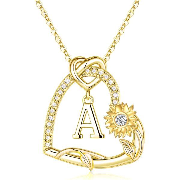 14K Solid Gold Initials "A" Letter Heart Pendant Necklace-0