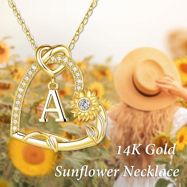 14K Solid Gold Initials "A" Letter Heart Pendant Necklace-5