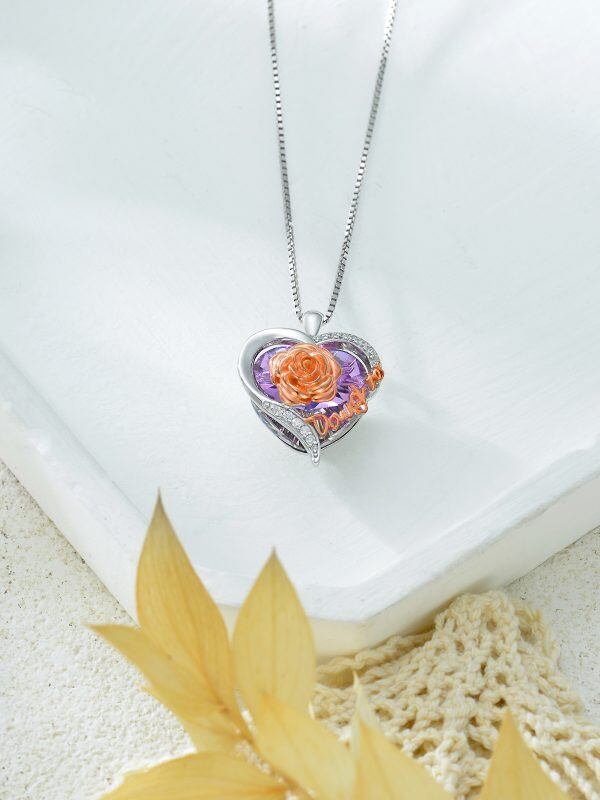 Sterling Silver Rose Heart Crystal Pendant Necklace for Daughter-3