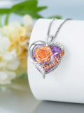 wholesale 925 Sterling Silver Purple Crystal Rose Heart Pendant Necklace for Daughters' Gifts on Valentine's Day and Birthdays-0-4