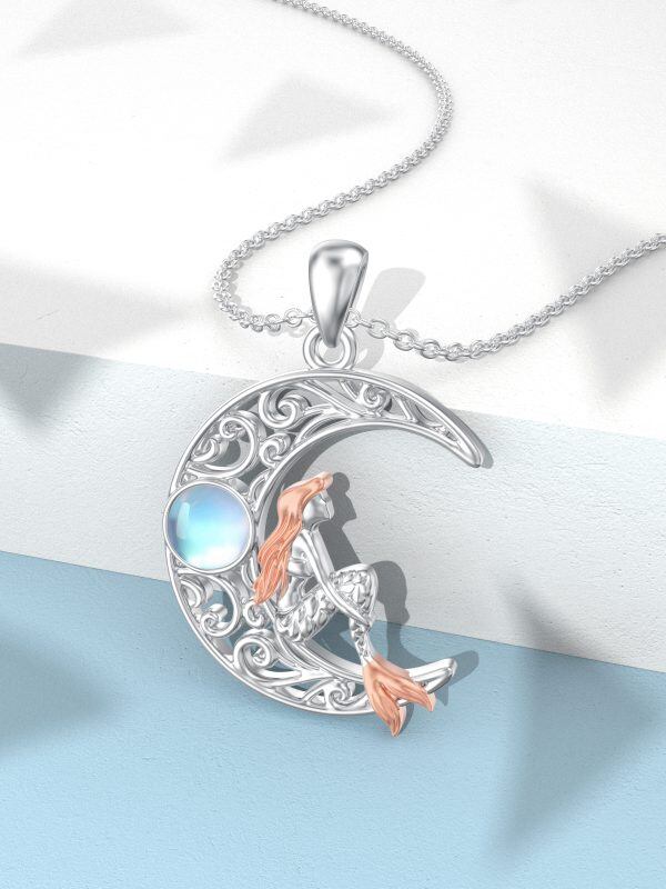 Sterling Silver Mermaid Moon Pendant Necklace with Moonstone-3