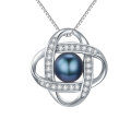 wholesale 925 Sterling Silver Blue Freshwater Pearl Infinity Love Knot Pendant Necklace for Women Valentines Gift-0-0