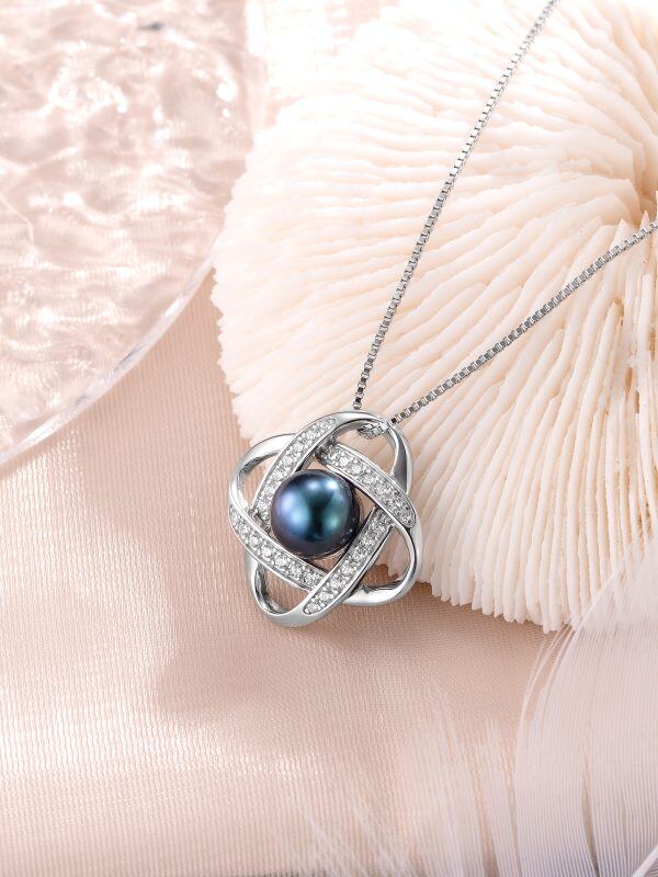 Sterling Silver Natural Black Pearl Pendant Necklace-3