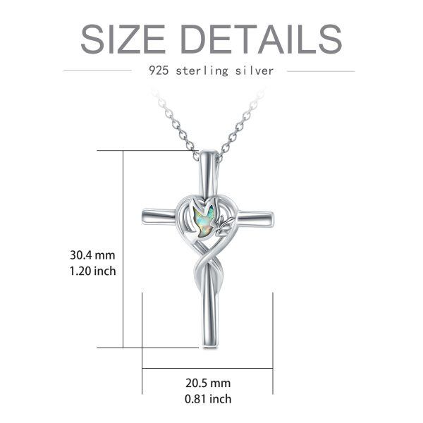 Sterling Silver Cross Pendant Necklace with Created Opal Bird-1