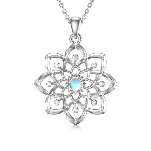 Sterling Silver Lotus Flower Pendant Necklace with Moonstone-0