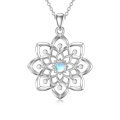 wholesale 925 Sterling Silver Flower Shape Blue Moonstone & White Topaz Gemstones Pendants Necklaces for Women s 48cm Chain Length-0-0