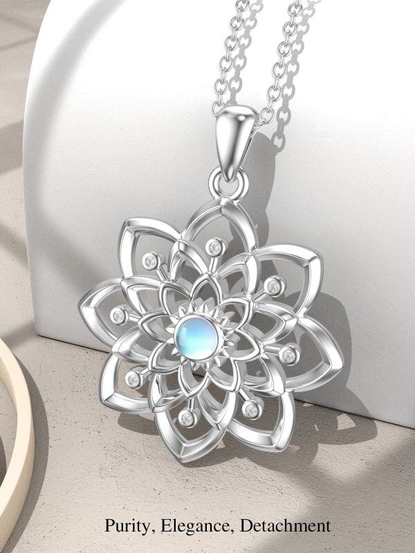 Sterling Silver Lotus Flower Pendant Necklace with Moonstone-2