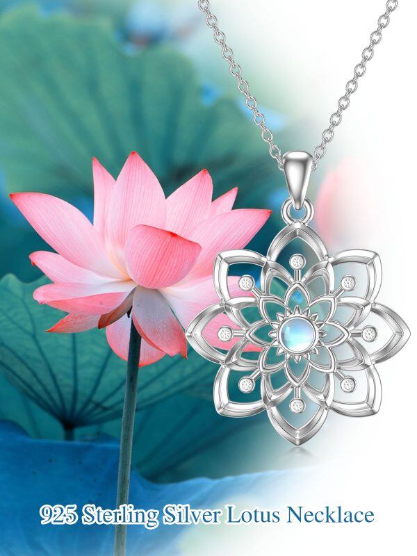 Sterling Silver Lotus Flower Pendant Necklace with Moonstone-3