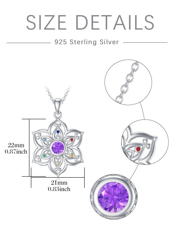 Sterling Silver Yoga Lotus Flower Pendant Necklace with 7 Chakra Zircon-1