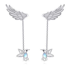 Sterling Silver Moonstone Hummingbird Wings Stud Earrings-0